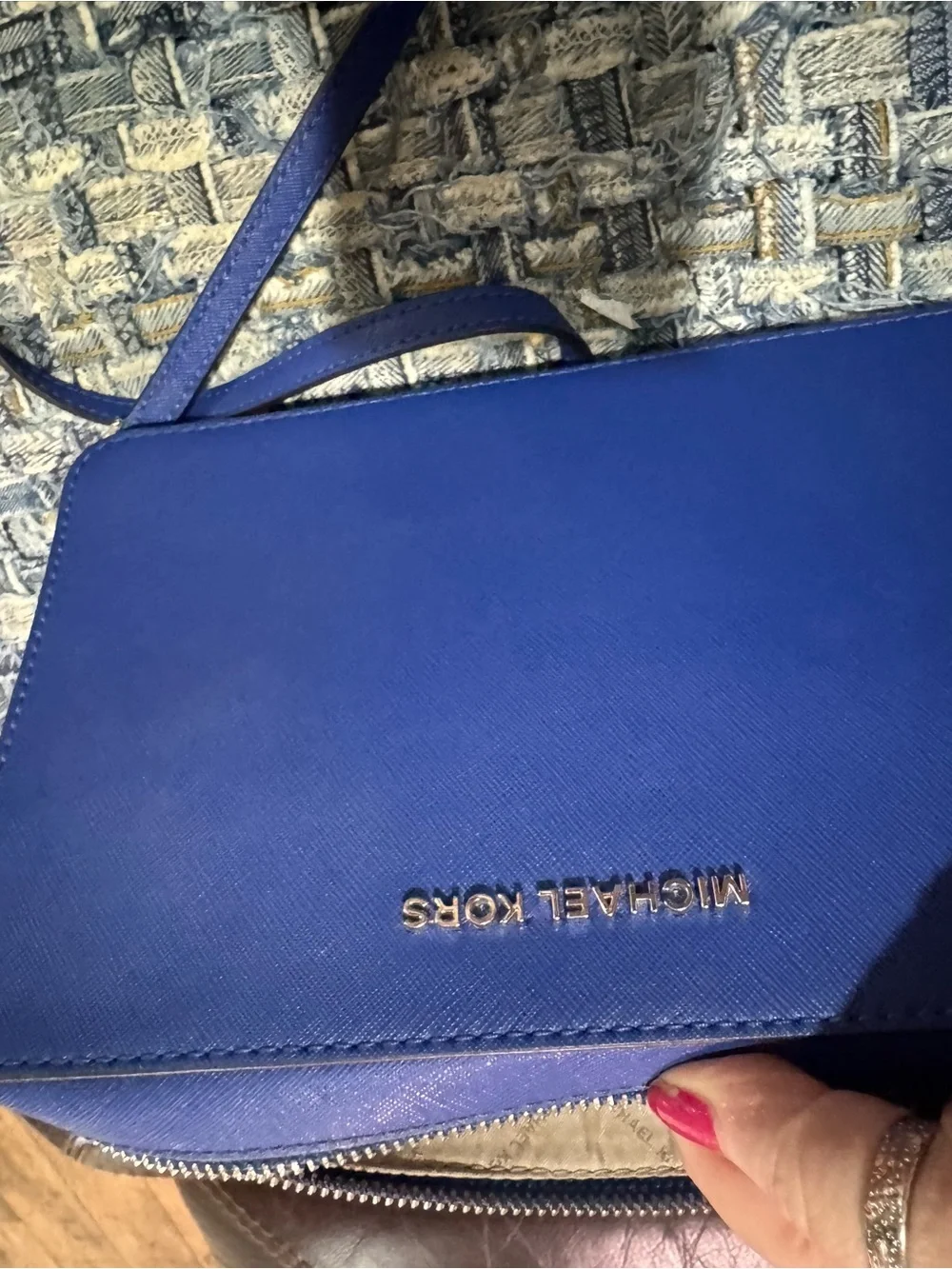Michael Kors Cobalt Blue Pebbled Leather Wristlet Card Holder